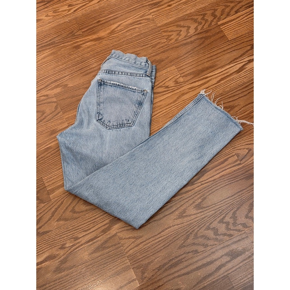 AGOLDE 90s Pinch Waist High Rise Straight Leg Light Wash Jeans Size 24 Raw Hem